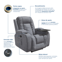 Ver imagem 6 de Poltrona Papai Reclinável Massagem Aquecimento Tecido Suede Cinza Premium Manual Fixa
