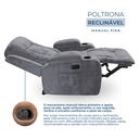 Ver imagem 5 de Poltrona Papai Reclinável Massagem Aquecimento Tecido Suede Cinza Premium Manual Fixa