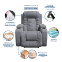 Ver mais imagens de Poltrona Papai Reclinável Massagem Aquecimento Tecido Suede Cinza Premium Manual Fixa