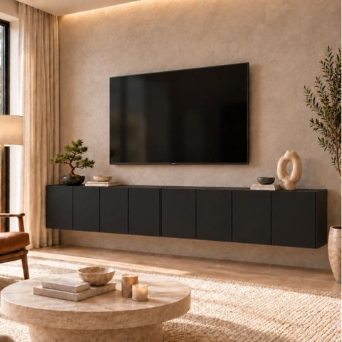 Rack para TV até 75 Polegadas com 8 Portas Suspenso 247cm Multimóveis MP1911 Preto