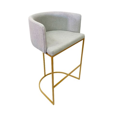 Banqueta Alta Decorativa Luxo Zoe Tecido Bouclé Base de Metal Dourado Fosco Poltronas do Sul