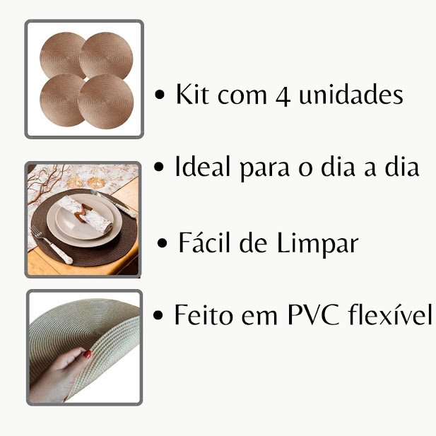 Jogo Americano Sousplat Redondo Cozinha - Kit 4 Peças Vermelho - 4