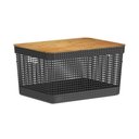 Ver imagem 1 de Cesto Organizador Grid Preto 20 L com Tampa de Bambu 39 X 29 X 22,6 Cm