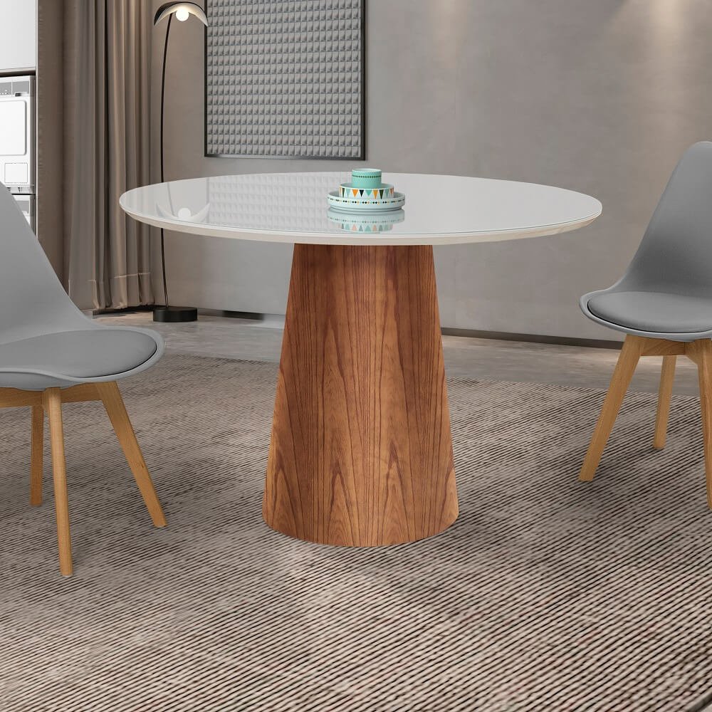 Mesa De Jantar Cone Com Tampo Redondo De Vidro 108cm - Off White ...
