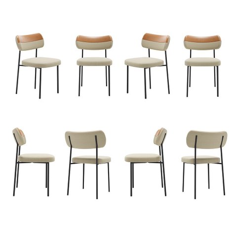 Cadeiras de Jantar Base Ferro Nile Kit 8 Pu Caramelo/linho A08 - D’Rossi