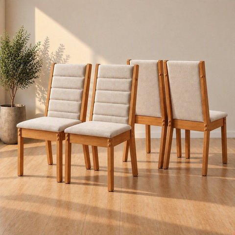 Kit 4 Cadeiras Estofadas para Mesa de Jantar Evelin
