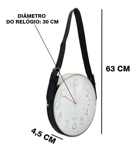 Relógio De Parede Alça De Couro Preto Moldura Prata 30 Cm - 6