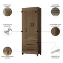 Ver imagem 3 de Guarda Roupa Solteiro 70cm 3 Portas 2 Gavetas Thales Jequitibá S01 - Mpozenato
