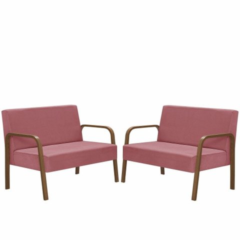 Kit Poltrona 2 Namoradeiras Jade Braço Madeira D Salla Rosa