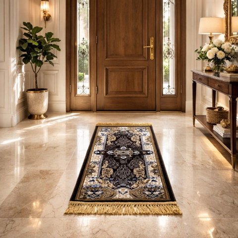 Tapete Persa Royal Marrom 50x100cm Fio Acetinado - Decoração para Quarto e Sala