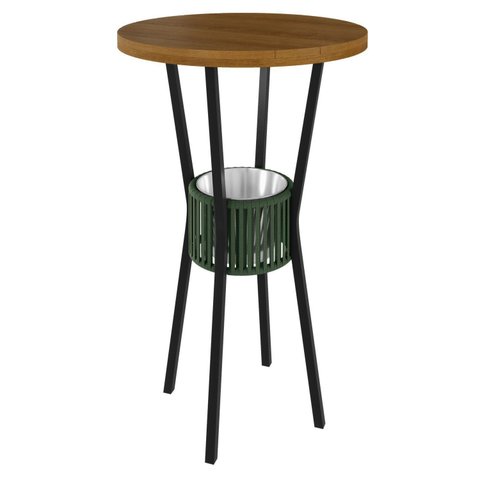Mesa Bistrô Redonda com Porta Gelo Madeira Maciça e Aço 70cm Verde/Preto/Nature