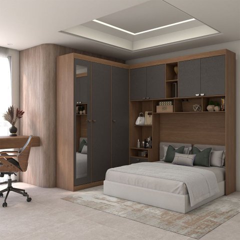 Guarda-roupa Casal Modulado Fortaleza 7 Portas 4 Gavetas com Espelho Jatoba/grafite - Panorama Móvei
