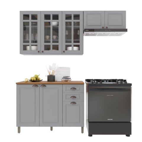 Armário de Cozinha Modulada Compacta Fidelitá Nara 100% MDF 3 Peças 200cm 8 Portas 2 Gavetas com