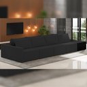Ver imagem 2 de Sofá Ilha Modular para Sala 432cm com Puff Dublin K01 Veludo Preto e Sintético Preto - Lyam Decor
