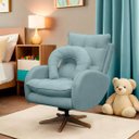 Ver imagem 2 de Poltrona de Amamentação Base Giratória e Balanço em Madeira Angra Veludo - Sofa Store:Veludo Azul Ti