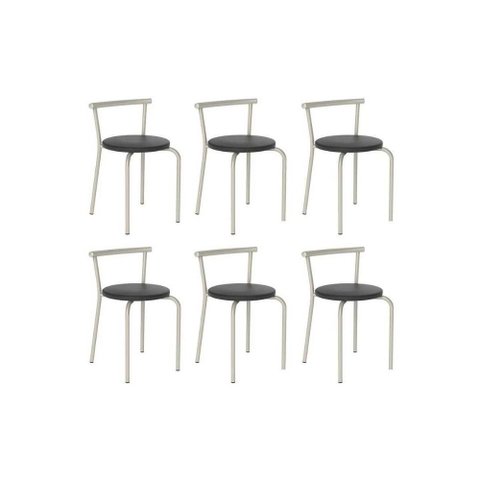 Banqueta Sala de Jantar 105 Kit 6 Uni Prata/courano Preto - Carraro