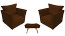 Ver imagem 1 de Kit 2 Poltronas Decorativa Isis + Puff Retangular Couro Marrom Pés Madeira Mz Decor