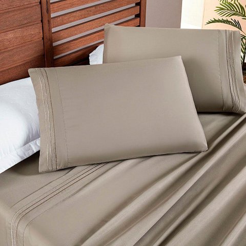 Jogo Cama Lençol Honore Casal Padrão Micro Percal 200 Fios C/ Detalhes Bordados 4 Peças - Taupe