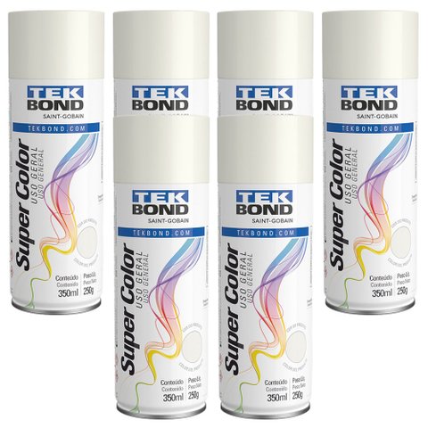 Kit 6 Tinta Spray Uso Geral Super Color Branco Brilhante 350ml - Tekbond