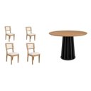 Ver imagem 1 de Conjunto para Sala de Jantar Mesa com 4 Cadeiras Marrom/Freijó/Preto Fosco