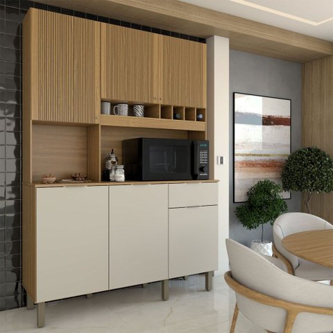 Cozinha Compacta Luce 6 Portas 1 Gaveta 100% Mdf Amêndoa/off White - Panorama Móveis