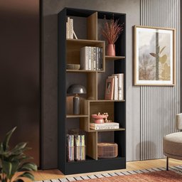 Estante Livreiro com 8 Nichos Preto Fosco/carvalho - Qmovi - 2