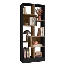 Estante Livreiro com 8 Nichos Preto Fosco/carvalho - Qmovi - 1