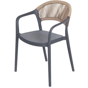 Cadeira com Braço Área Externa Juna Or Design Polipropileno Cinza Encosto Corda Ratan Sintético