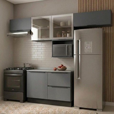 Cozinha Completa 5 Peças 5 Portas 3 Gavetas 280cm com Vidro
