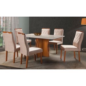 Sala de Jantar Completa com 6 Cadeiras MDF Laminado 1,60x0,90m - Bella - Art Salas
