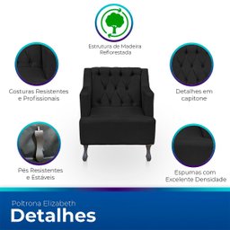Poltrona para Sala de Estar Clássica Confortável e Reforçada Suede Elizabeth - 3