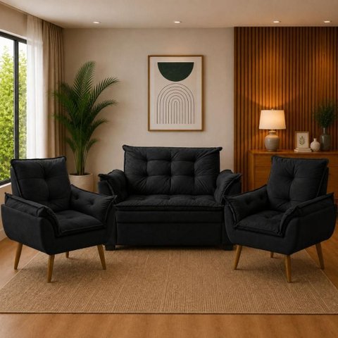 Sofá 2 Lugares e 2 Poltrona Decorativa para Sala de Estar