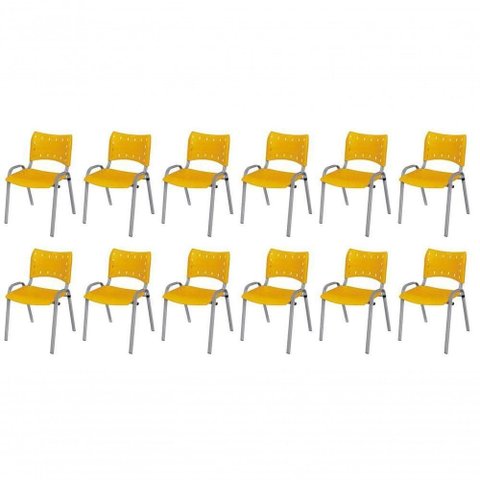 Cadeira Iso Base Cinza , Escritório Amarelo Kit 12 Un