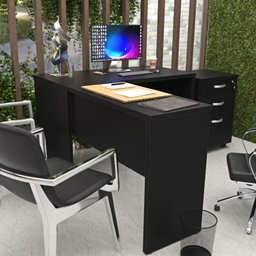 Conjunto Escritório Escrivaninha em L e Gaveteiro Netmobil - Preto - 3 Conjunto Escritório Escrivaninha em L e Gaveteiro Netmobil - Preto - 3