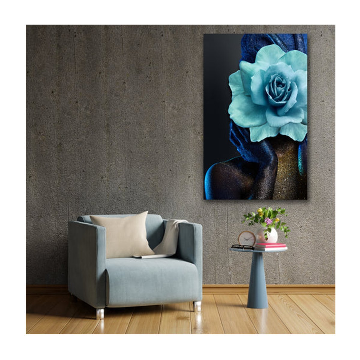 Quadro Arte Conceito Color Paint Woman Blue Rose c/ Moldura Preta e Vidro:90 x 60 cm - 2
