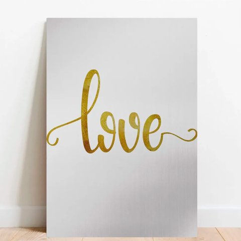 Placa Decorativa Metálica Love Dourado Tacolado Papel de Parede 30 X 40cm