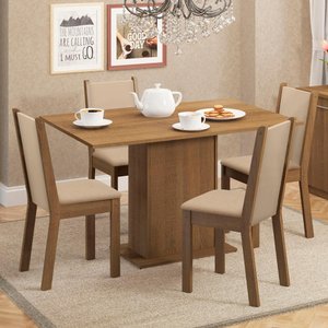 Conjunto Sala de Jantar Madesa Talita Mesa Tampo de Madeira 4 Cadeiras - Rustic/crema/sintético