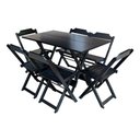 Ver imagem 5 de Kit 5 Jogos De Mesa Dobravel Com 6 Cadeiras De Madeira 120X70 Para Restaurante E Bar - Preto