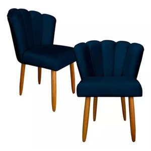 Kit 2 Cadeiras Poltrona Sala Jantar Penteadeira Pétala Suede Azul Marinho