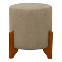 Ver imagem 2 de Puff Redondo Linho com Pés em Madeira Maciça Decorativo Sala Quarto - Linho Bege