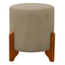 Puff Redondo Linho com Pés em Madeira Maciça Decorativo Sala Quarto - Linho Bege - 2