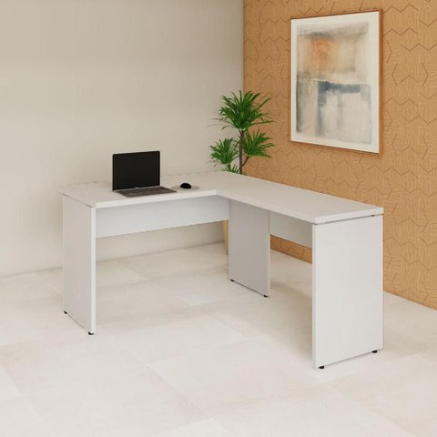 Mesa Escrivaninha 120cm em L Tampo 30mm Pés Painel F5 Office Cor:Cinza
