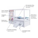 Ver imagem 3 de Cama Casinha Reta com 02 Gavetas e Escorregador Madeira Maciça Branco/ Rosa Housin