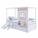 Ver imagem 2 de Cama Casinha Reta com 02 Gavetas e Escorregador Madeira Maciça Branco/ Rosa Housin