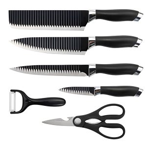 Facas Profissionais para Cozinha 6 Peças Tesoura Descascador:preto