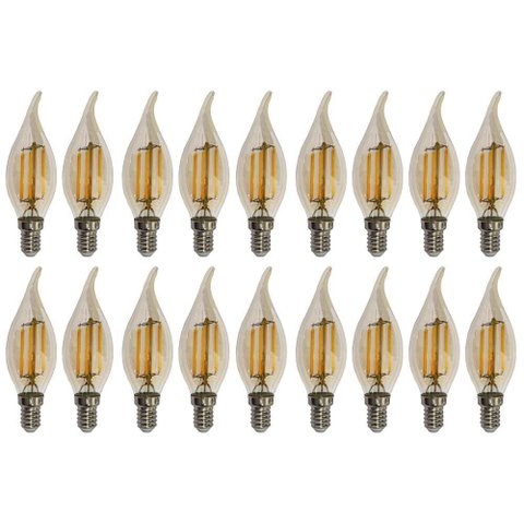 Kit 18 Lâmpadas Filamento Led Vela Bico Torto Âmbar 4w E14 2700k