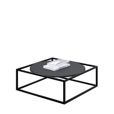 Mesa de Centro Sala 64x64x33cm Aço Preto e Madeira Industrial Moon Don Castro Decor