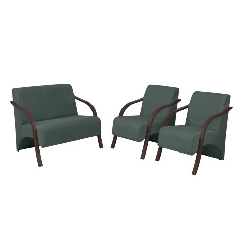 Conjunto Poltronas Vênus 1 Dois Lugares 2 Um Lugar Braços em Madeira 1 Namoradeira 2 de um Lugar D S
