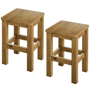 Kit 2 Banquetas Baixa Nemargi Madeira Maciça Cor Nogueira