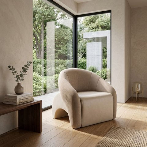 Poltrona Decorativa Confortável Pé Palitos:Veludo Capuccino
